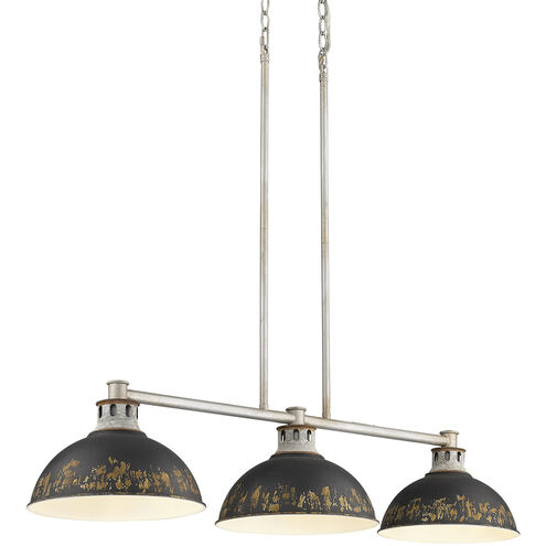 Kinsley 3 Light 38.88 inch Aged Galvanized Steel Linear Pendant Ceiling Light in Antique Black Iron